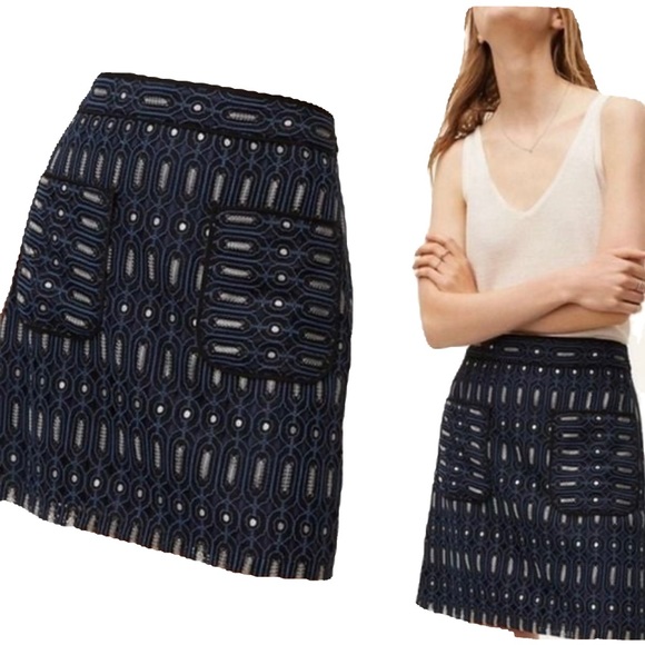 LOFT ANN TYLOR LACE MINI SKIRT BLACK SILVE SPARKLY AND BLACK in size 14 - Picture 2 of 8